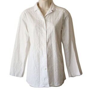Uniqlo Pintucked Cotton Button-Down Tunic Shirt S White Swim Cover-Up